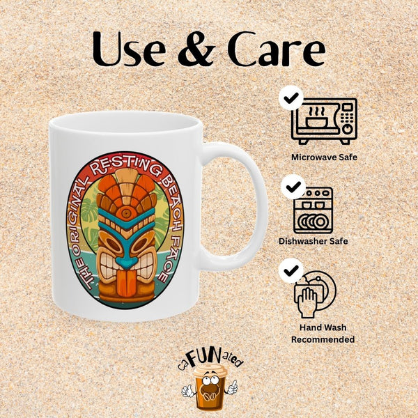 The Original Resting Beach Face Mug: Tiki Retro Sunset Coffee Cup (11oz/15oz)