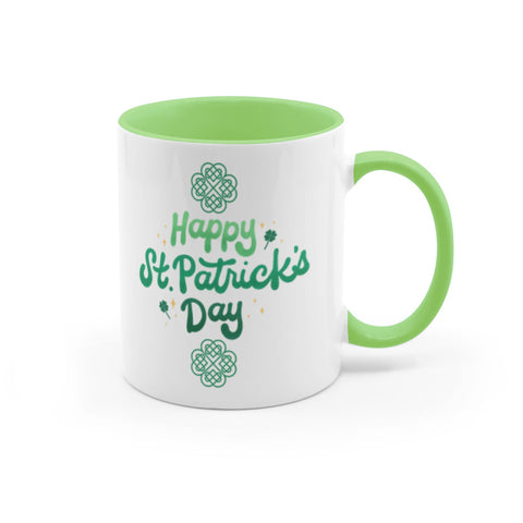 Happy St. Patrick’s Day Coffee Mug – Festive Irish Knot Design Cup with Green Accent