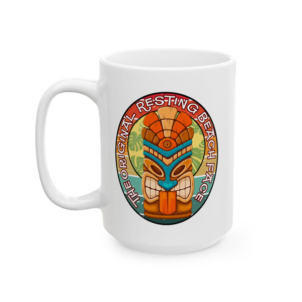 The Original Resting Beach Face Mug: Tiki Retro Sunset Coffee Cup (11oz/15oz)