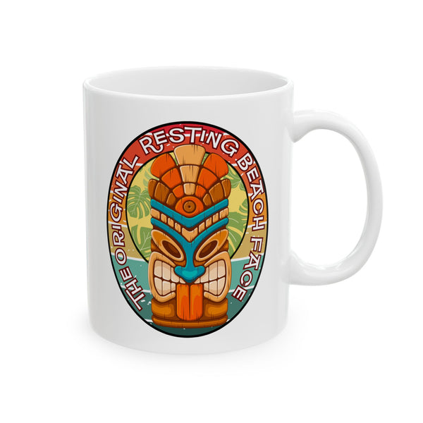 The Original Resting Beach Face Mug: Tiki Retro Sunset Coffee Cup (11oz/15oz)