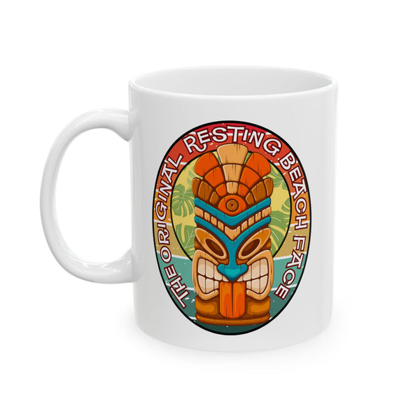 The Original Resting Beach Face Mug: Tiki Retro Sunset Coffee Cup (11oz/15oz)