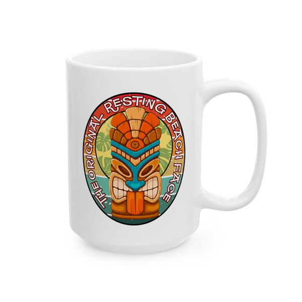 The Original Resting Beach Face Mug: Tiki Retro Sunset Coffee Cup (11oz/15oz)